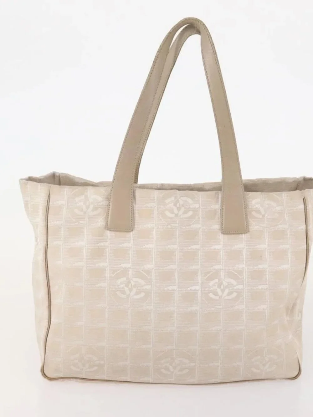CHANEL New Travel Line Tote Bag Nylon 4 Set Beige CC Auth ti3920